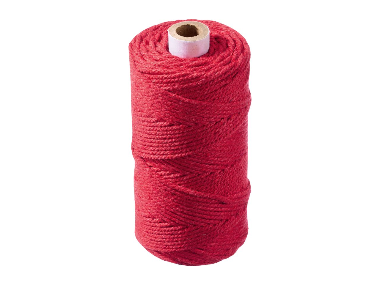 A spool of thick red twine wound around a cardboard core.