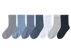 Комплект от седем чифта чорапи в различни цветове: сиво, синьо, бяло и тъмносиньо.
