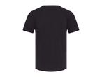 Back of a plain black short-sleeved t-shirt