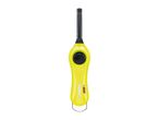 Yellow utility lighter with a black igniter button and a metal hanging loop.