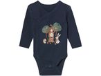 Body neonato a maniche lunghe color blu scuro con stampa di animali del bosco.