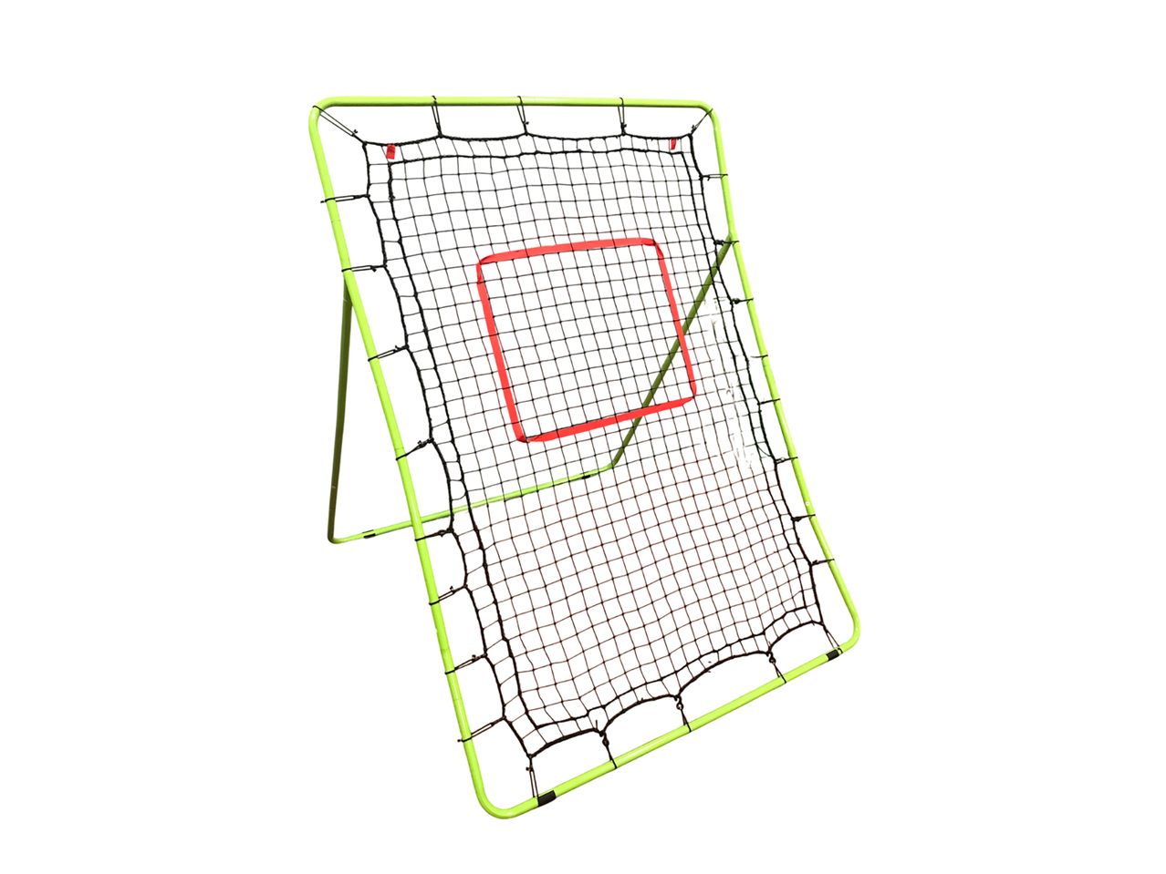 Green sports rebounder net with a red target square, for practicing ball skills.