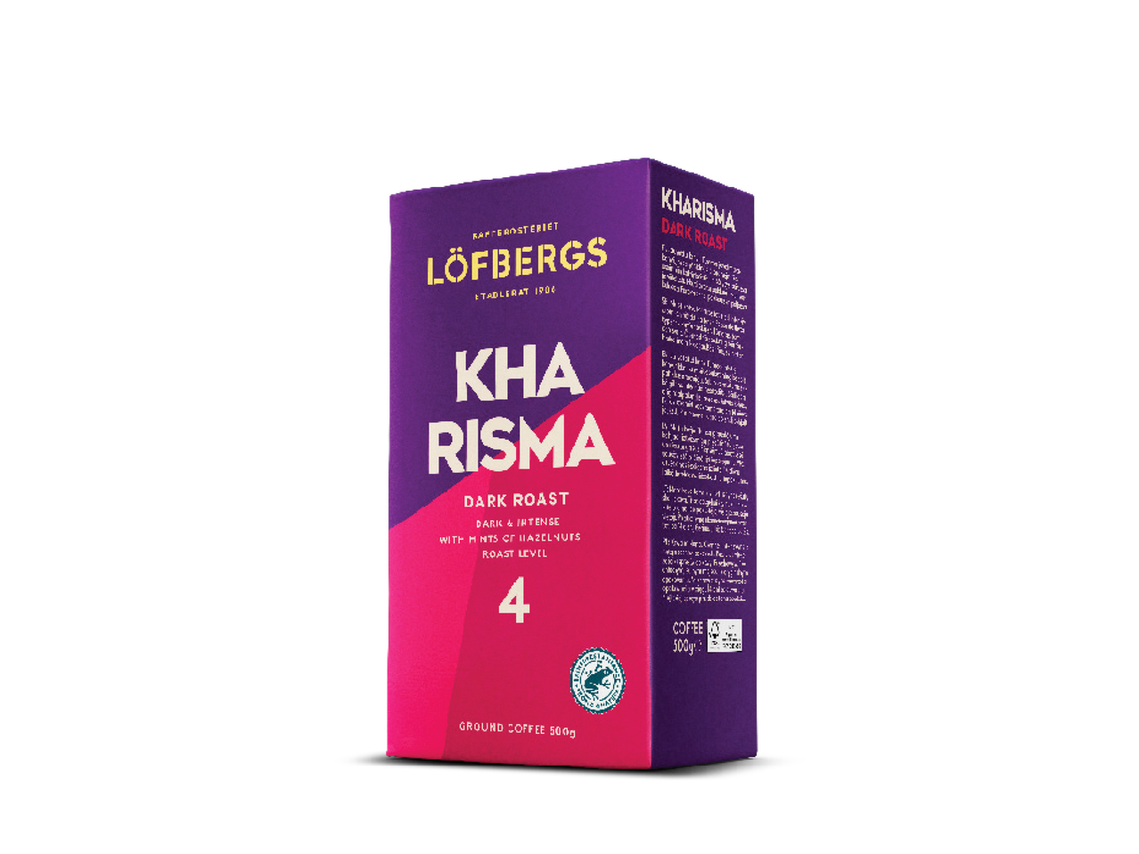 Tumši grauzdēta kafija ar lazdu riekstu notīm, 500g iepakojumā.