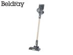A grey and gold stick vacuum cleaner with a detachable handheld unit.