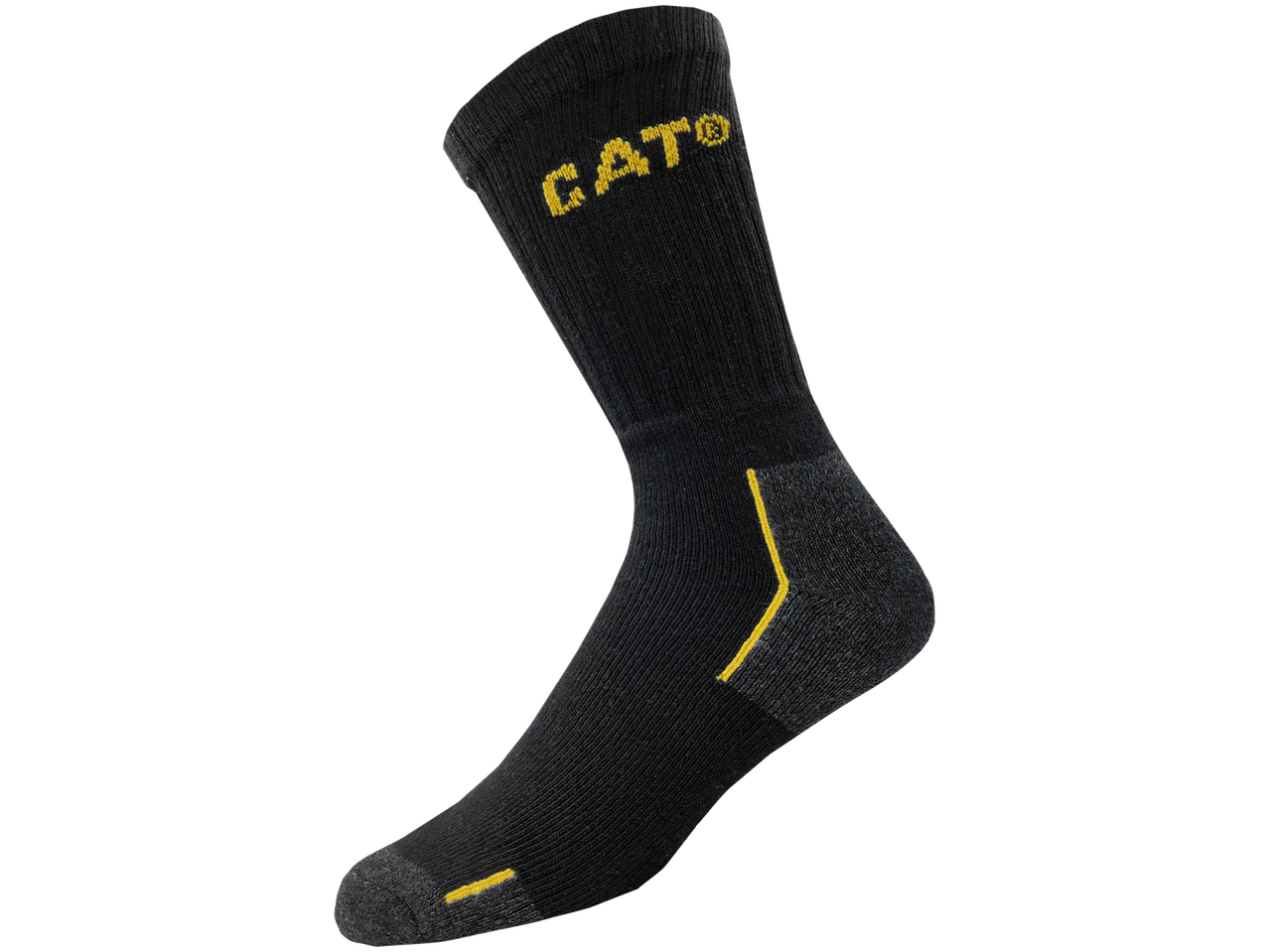 Black Caterpillar work sock with yellow accents