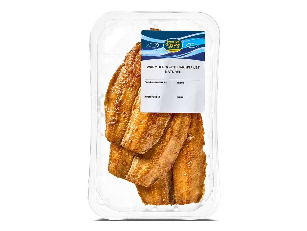Verpakking met warmgerookte haringfilet naturel.