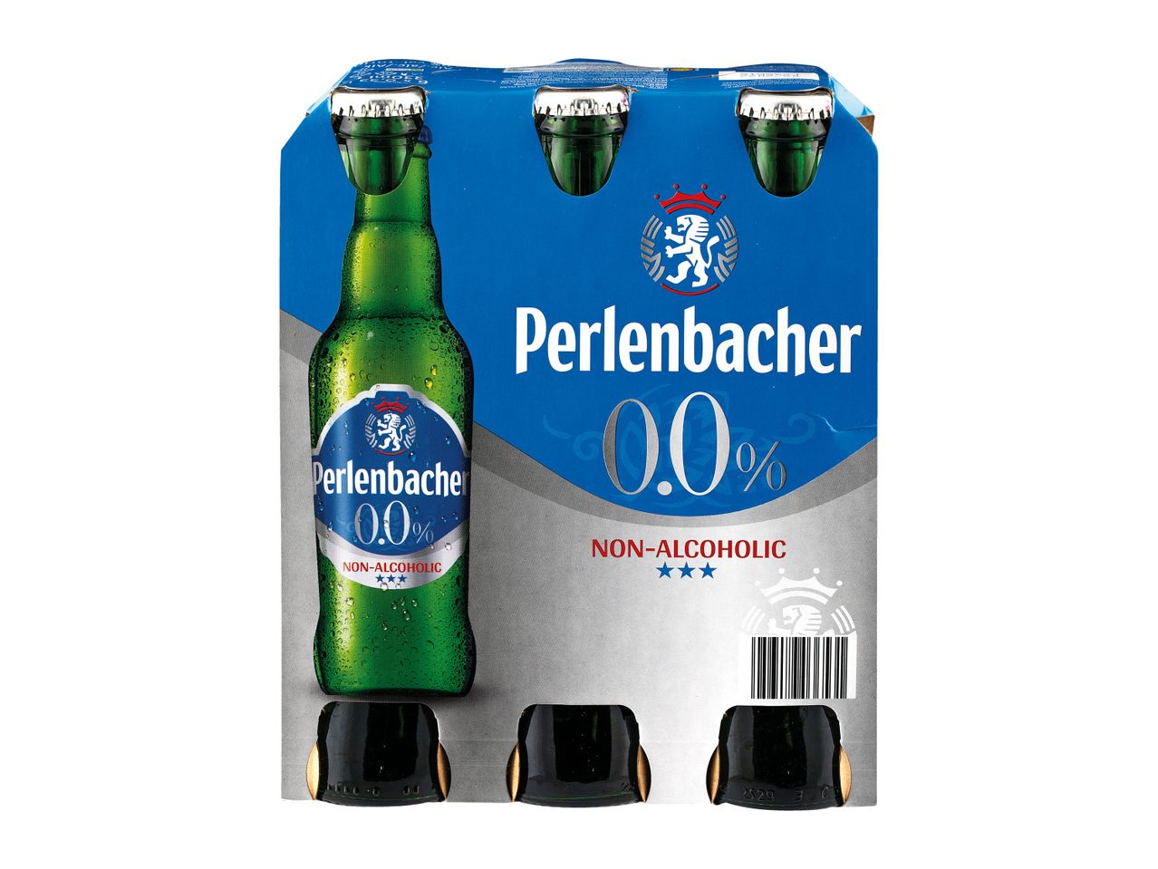 Six-pack of Perlenbacher 0.0% non-alcoholic beer.