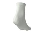 Single white ankle sock, shown from the side with a ribbed cuff and textured fabric.