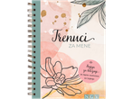 Sveska sa cvetnim akvarel dizajnom, zlatnim akcentima i naslovom „Trenuci za mene“.