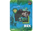 Cartão colecionável com o cão Rex do filme de dinossauros, número 01/09.