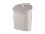 Bela stenska posoda za smeti z nagibnim pokrovom in ročajem.