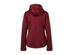 Back view of a women's dark red hooded softshell jacket