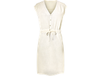 Rochie de vară albă cu nasturi și centură.