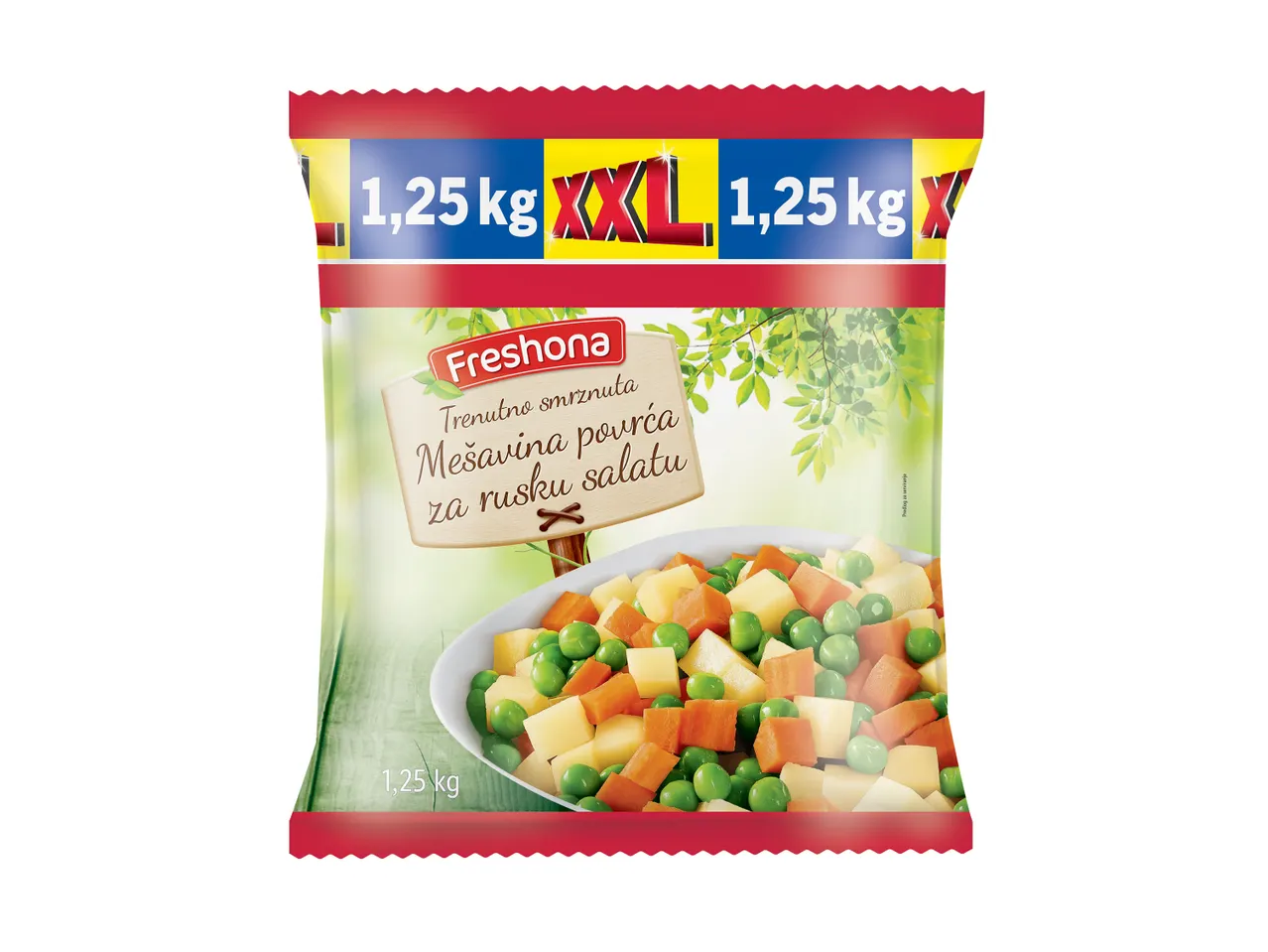 Freshona mešavina povrća za rusku salatu, 1,25 kg XXL pakovanje.