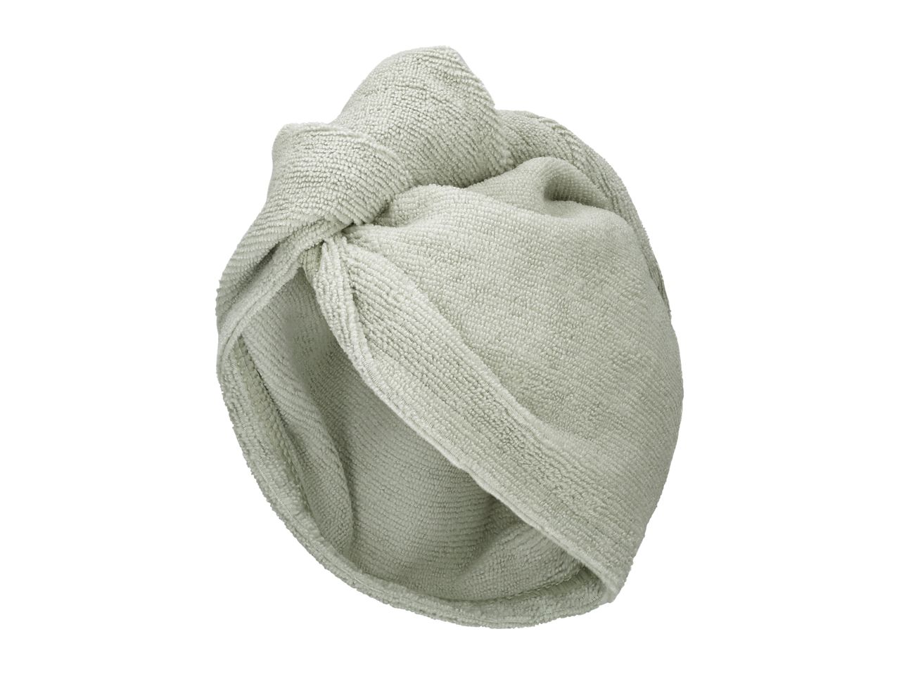 Light green microfiber hair towel wrap with a twisted knot design
