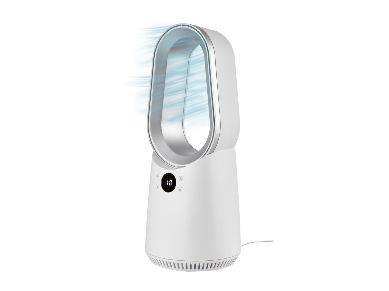 A white Vornado personal fan.