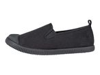 A black canvas slip-on shoe with a textured sole.