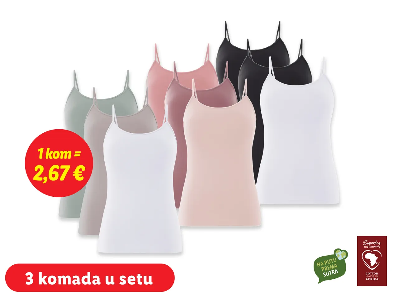 Set od 3 pamučne majice bez rukava u raznim bojama.