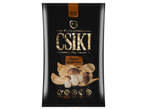 Csíki Chips, vargánya ízű, fekete csomagolás arany betűkkel, vegetáriánus, napraforgóolajban sütve.