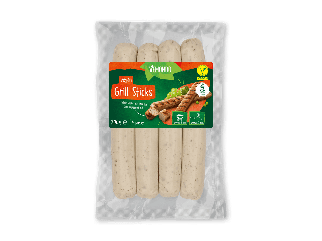 Veganske grillpølser lavet med ærteprotein og rapsolie, 200g, 4 stk.