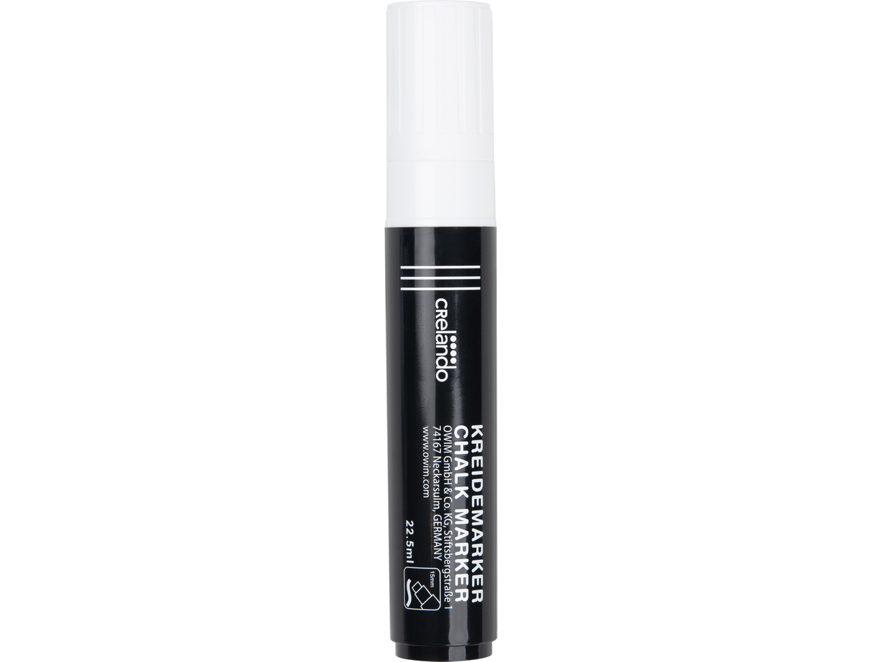 CRELANDO kreidos žymeklis, 22,5ml, juodas su baltu dangteliu