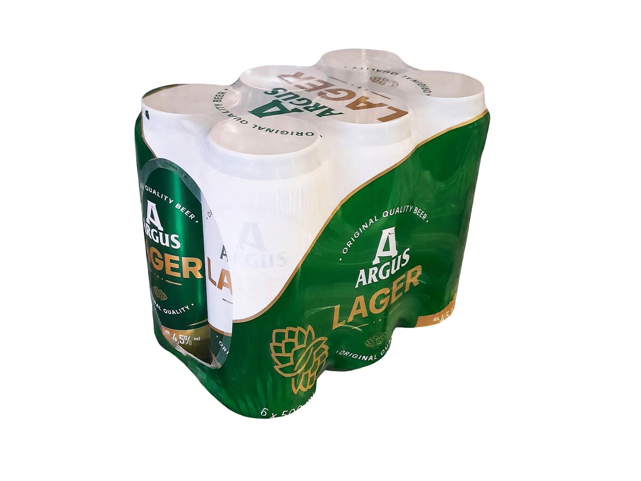 Egy hatos Argus Lager sörösdobozos csomag.