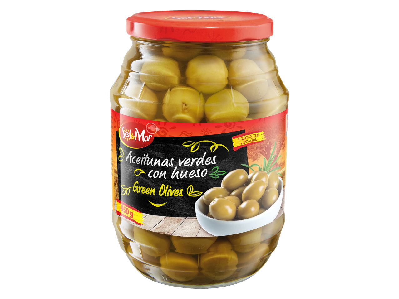 Sol&Mar groene olijven in een pot.