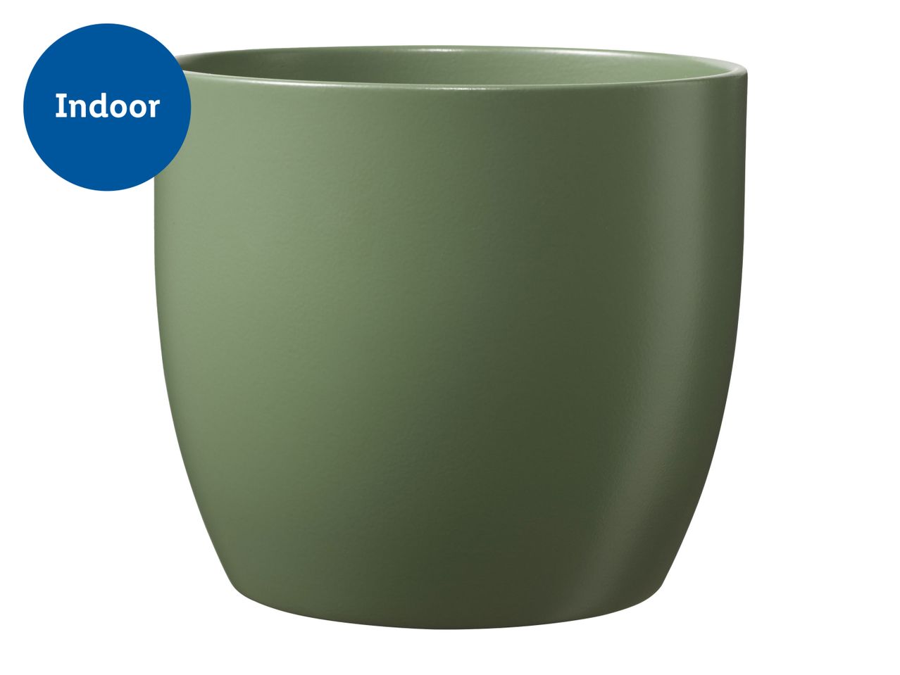 A matte olive green indoor planter.