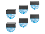 Seis luzes solares LED Livarno com caixa preta e iluminação azul em forma de concha.