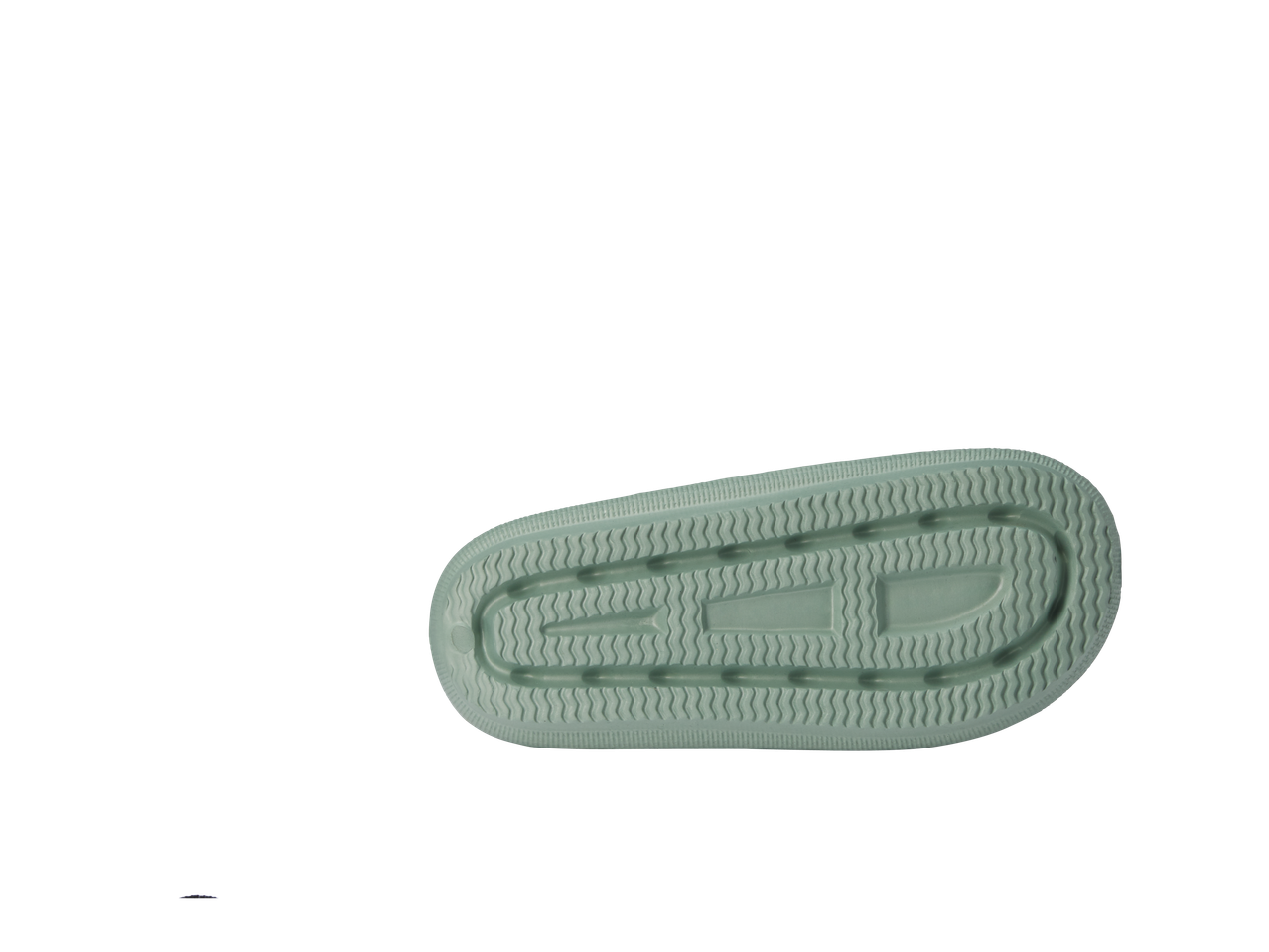 Talpa unei papuci verde deschis este prezentată pe un fundal negru.