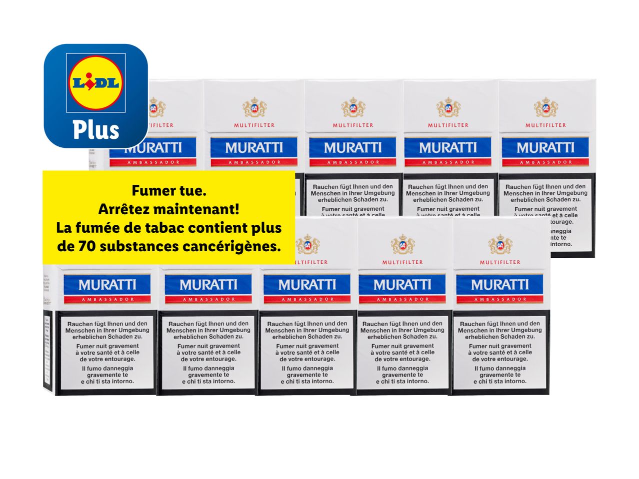 Deux paquets de cigarettes Marlboro vendus chez Lidl Plus.
