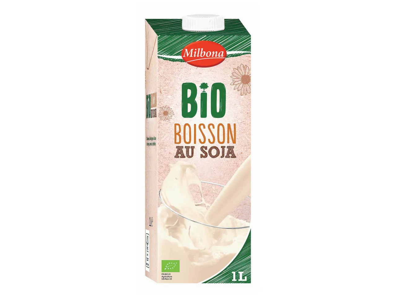 Boisson au soja bio Milbona, 1 litre.