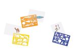 Colorful travel-themed stencils for kids' crafts.