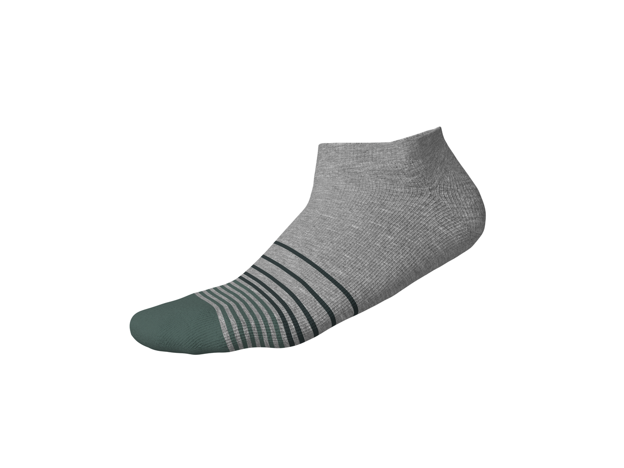 Grey ankle sock with dark green toe and stripes