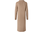 Beige stickad midi-klänning med långa ärmar.