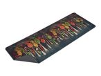 A kitchen runner rug featuring a vibrant print of various spices on spoons.
