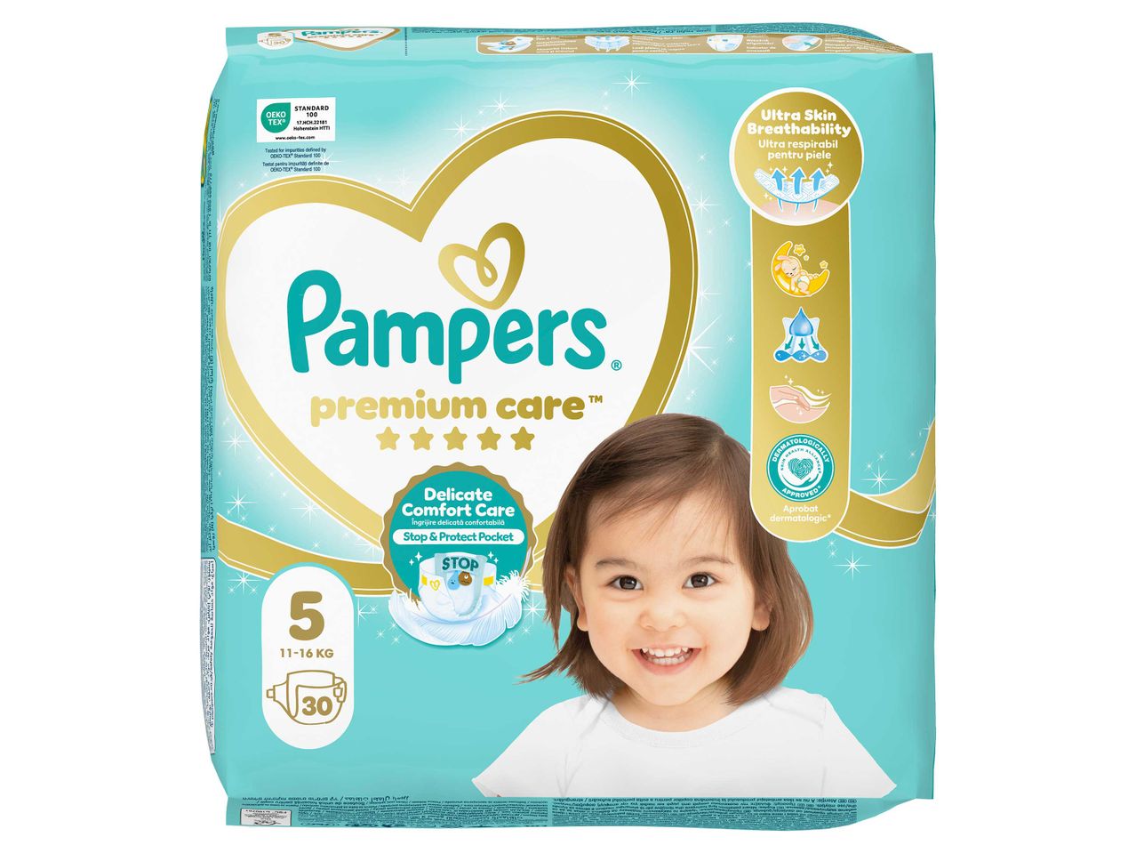 Pampers Premium Care 5-ös pelenkák, 30 darabos kiszerelésben.