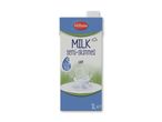 Mælkekarton med teksten 'MILK semi-skimmed', 1,5% fedt og et mælkesprøjt.