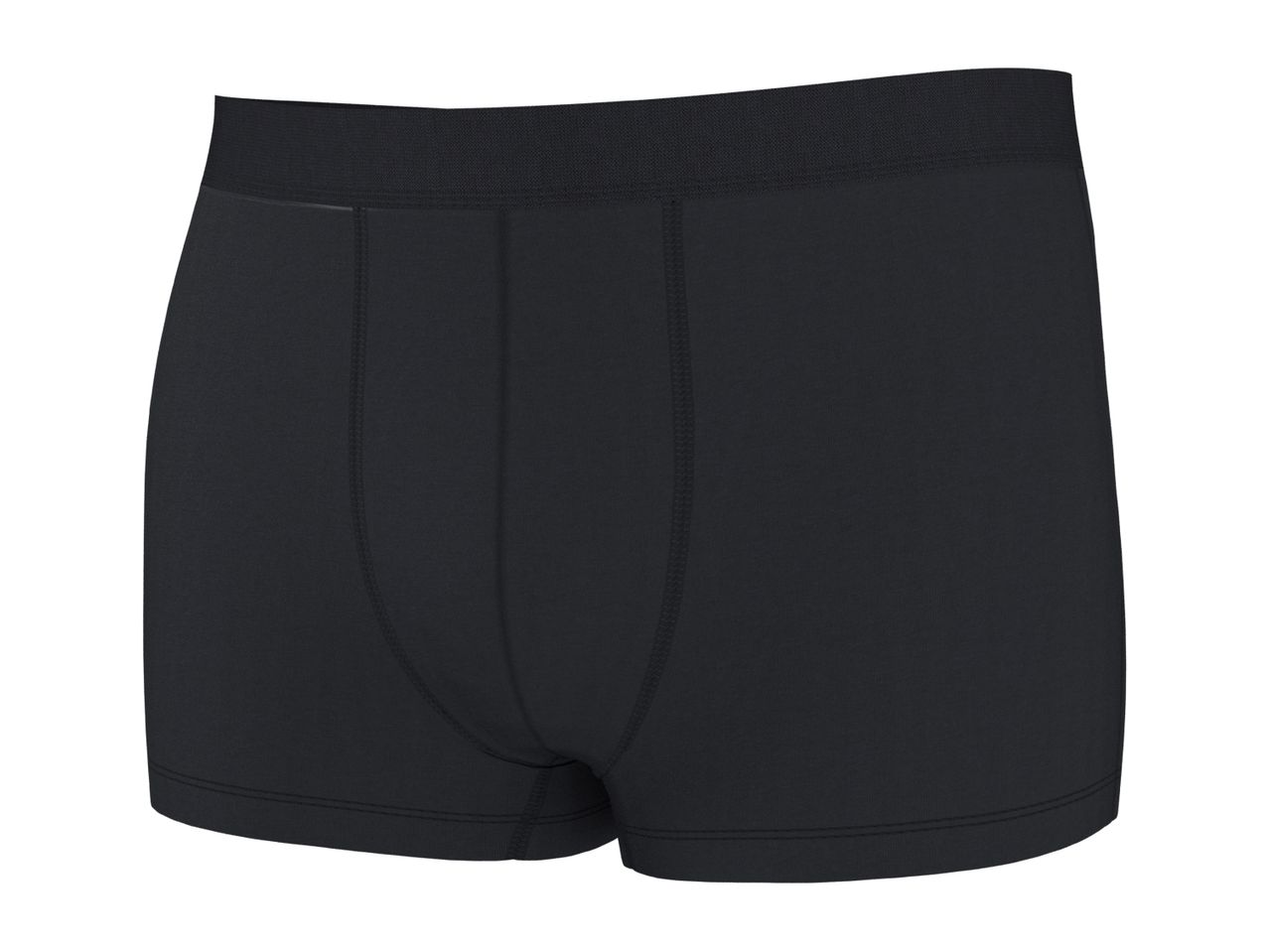 Black men's boxer briefs with a wide elastic waistband and visible stitching.
