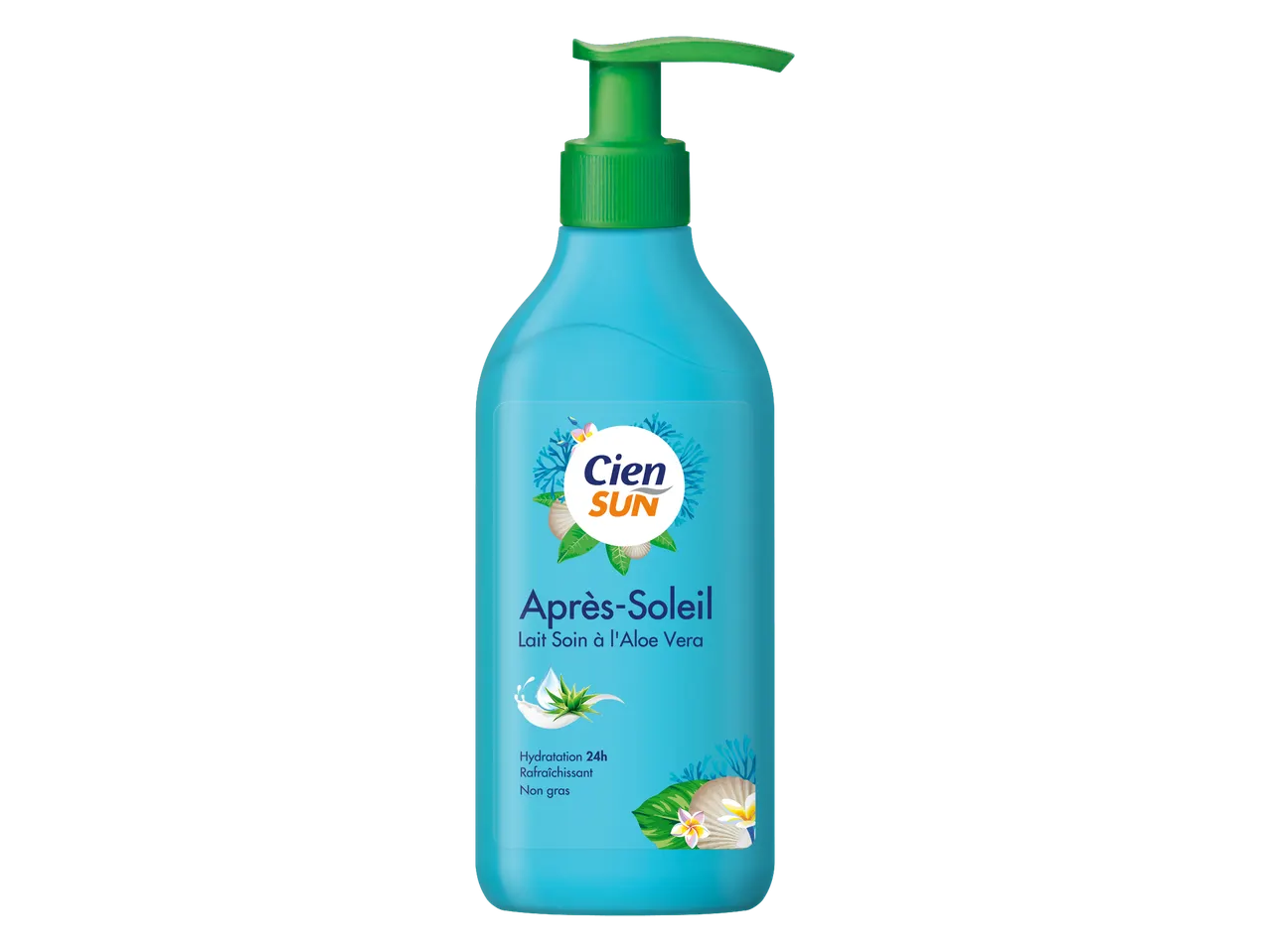 Lait après-soleil hydratant à l'aloe vera, rafraîchissant et non gras.