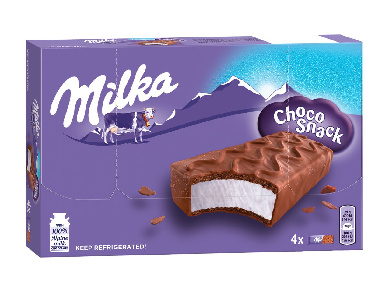 Milka Choco Snack Schokoriegel im Karton.