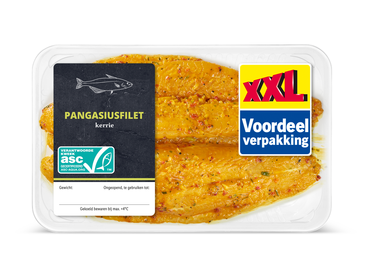 XXL verpakking kerrie pangasiusfilets.