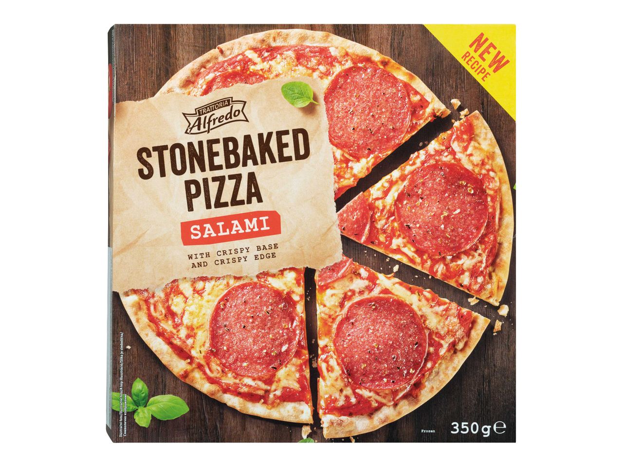 Trattoria Alfredo szalámis kőkemencében sült pizza, fagyasztott, új recept.