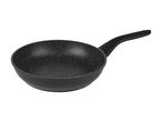 Sort stegepande med non-stick belægning og et sort håndtag.