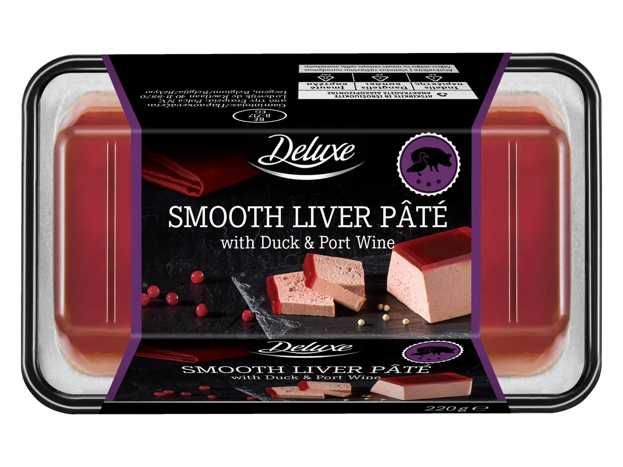 Deluxe lygi kepenų pasta su ančia ir portveinu.