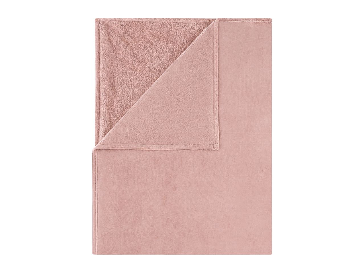 Soft pink fleece blanket with a folded corner showing a plush sherpa reverse side