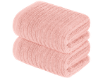 Two pink, soft, textured towels.