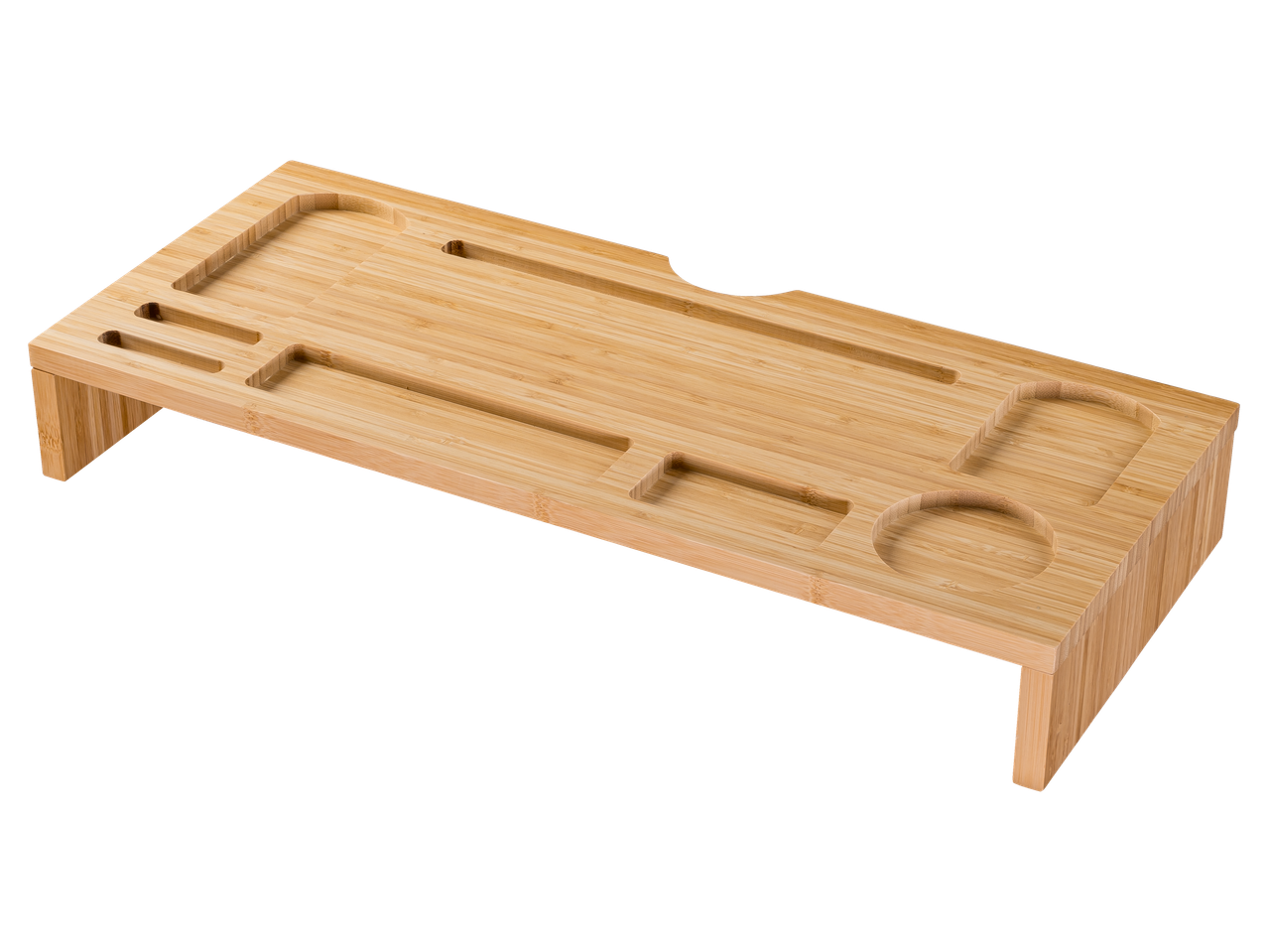 Livarno Home Monitor-Organizer aus Bambus mit Ablagefächern.