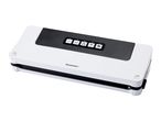 A white and black vacuum sealer sits on a white background.