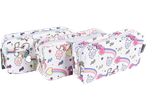Pencil cases featuring rainbows and unicorns.